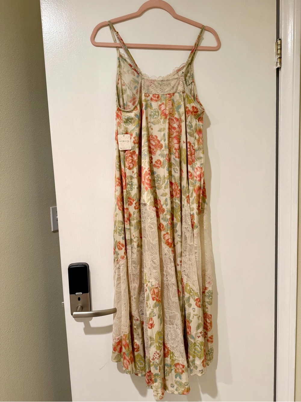 NWT Free People first date silky Floral Lace Trim Ivory Maxi Dress S - Picture 2 of 5
